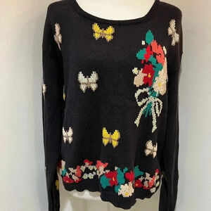 Vintage Flower Knitted Cardigan Sweater – Size M – Whimsical & Charming
